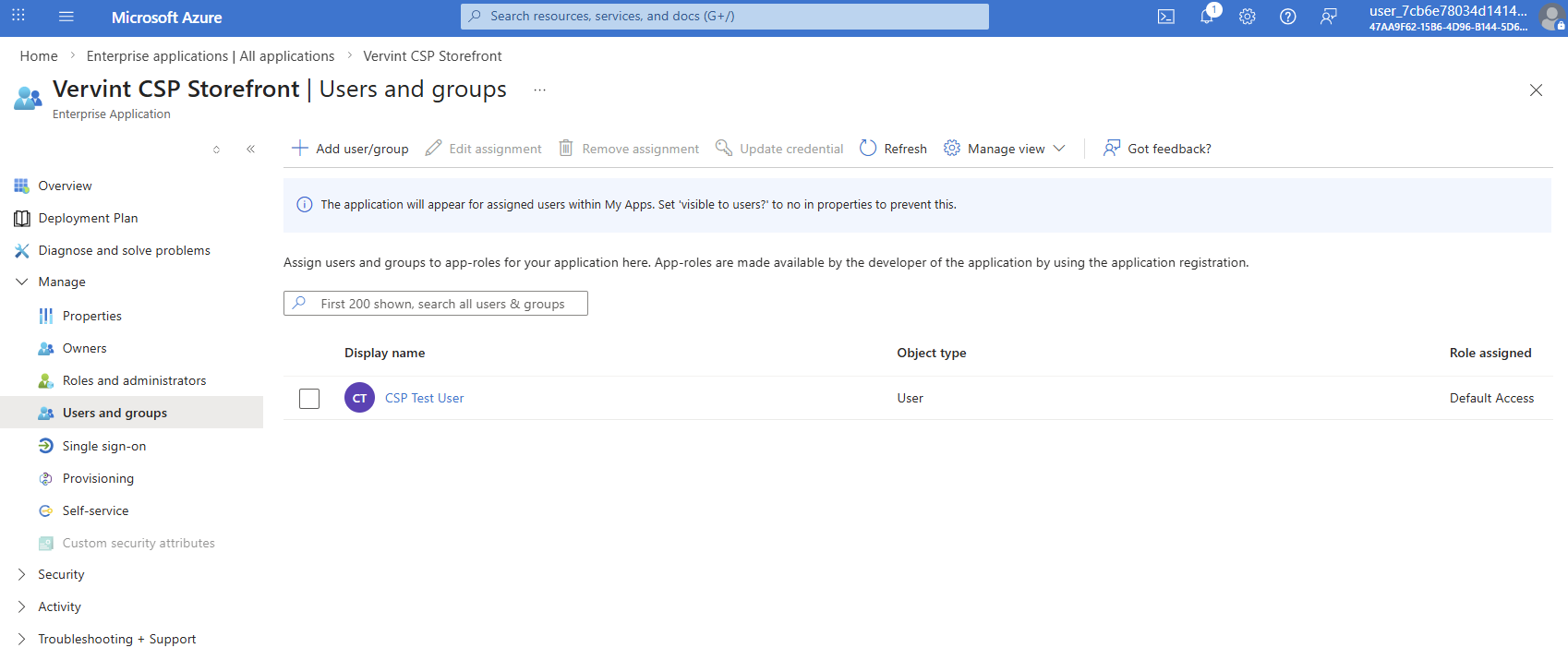 Users and groups page with Add user/group button
