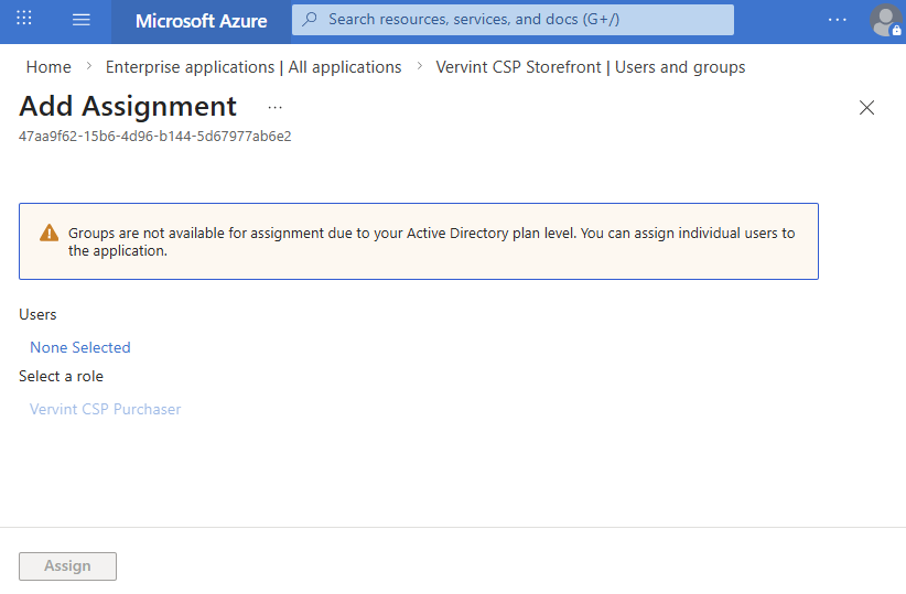 Add Assignment page before selecting a user